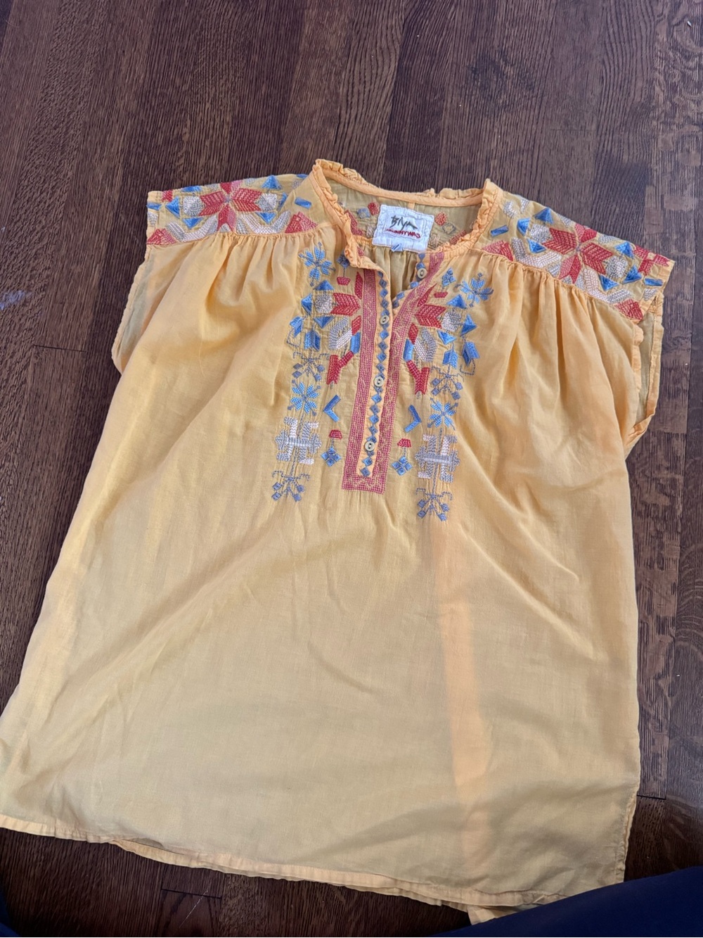 BIYA JOHNNY WAS Yellow Short Sleeve Blouse Size Medium